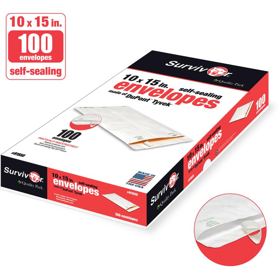 Survivor&reg; 10 x 15 DuPont Tyvek Catalog Mailers - Catalog - 10" Width x 15" Length - 14 lb - Peel & Seal - White - Tyvek - 100 / Box. Picture 7