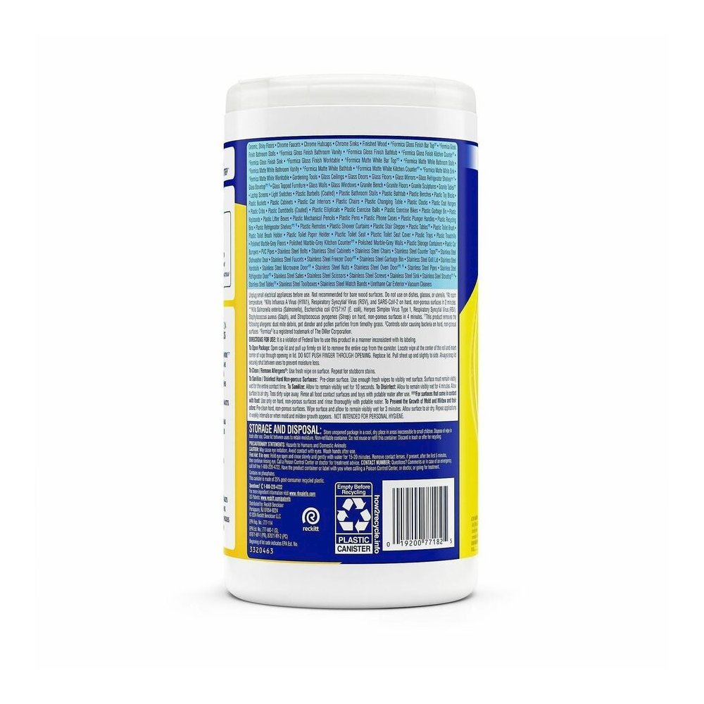 Lysol Disinfecting Wipes - Ready-To-Use - Lemon, Lime Blossom Scent - 7" Length x 7.25" Width - Bleach-free, Antibacterial, Disinfectant, Pre-moistened - White - 80/Tub - 6 / Carton. Picture 4