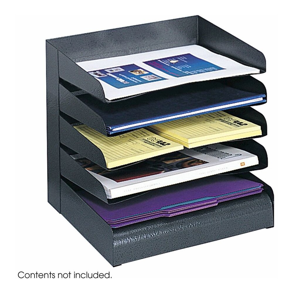 Safco Slanted Shelves Steel Desk Tray Sorter - 5 Tier(s) - Desktop - Durable - Powder Coated - Black - Steel - 1 Each. Picture 2