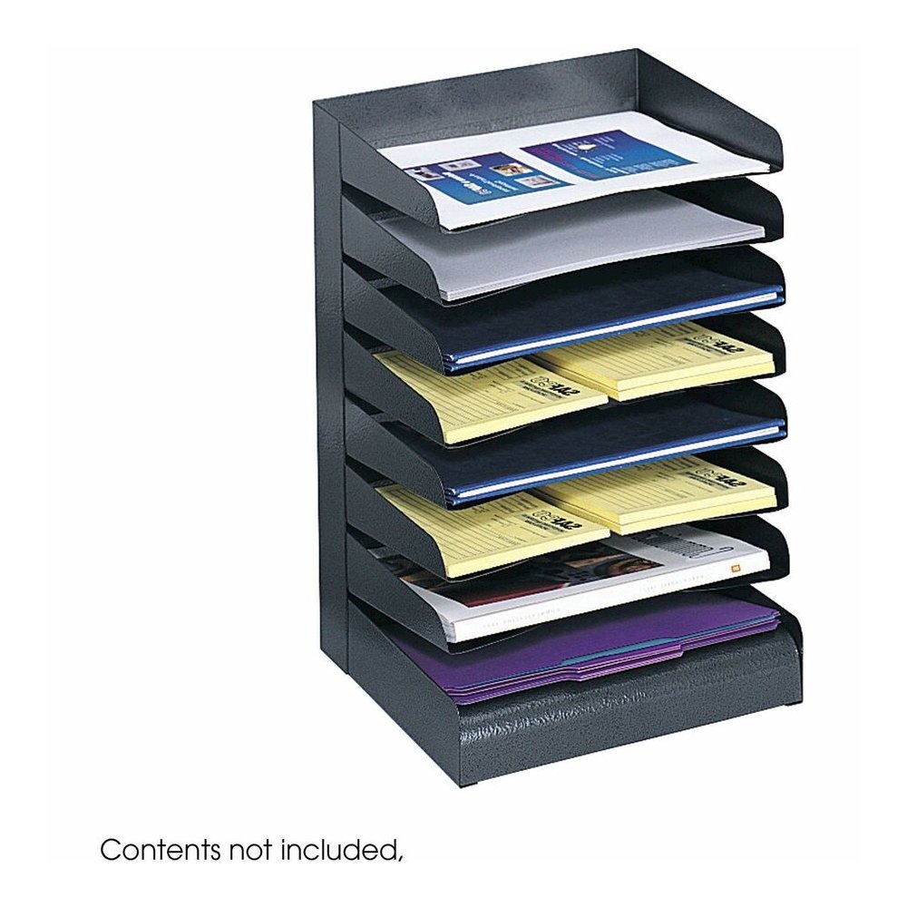 Safco Slanted Shelves Steel Desk Tray Sorter - 8 Tier(s) - Desktop - Durable - Powder Coated - Black - Steel - 1 Each. Picture 2