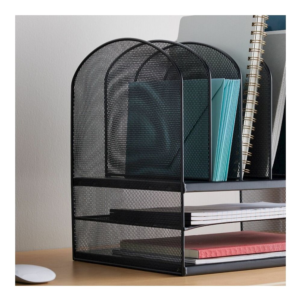 Safco Onyx 2 Horizontal/6 Upright Desk Organizer - 8 Compartment(s) - 13" Height x 13.25" Width x 11.50" Depth - Desktop - Black - Steel - 1 Each. Picture 5