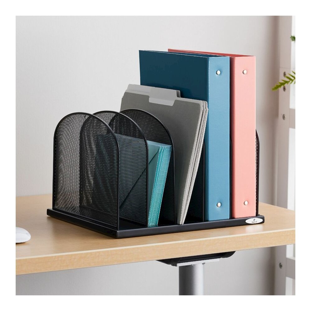 Safco Mesh Desk Organizers - 5 Compartment(s) - Compartment Size : 2" - 8.25" Height x 12.50" Width x 11.25" Depth - Desktop - Powder Coated - Black - Steel - 1 Each. Picture 4