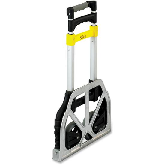 Safco Stow-Away Hand Truck - Telescopic Handle - 110 lb Load Capacity - 4 Casters - 5" Caster Size - Aluminum - 16.25" Width x 25" Depth x 39.50" Height - Aluminum Frame - Silver, Black - 1 Each. Picture 4