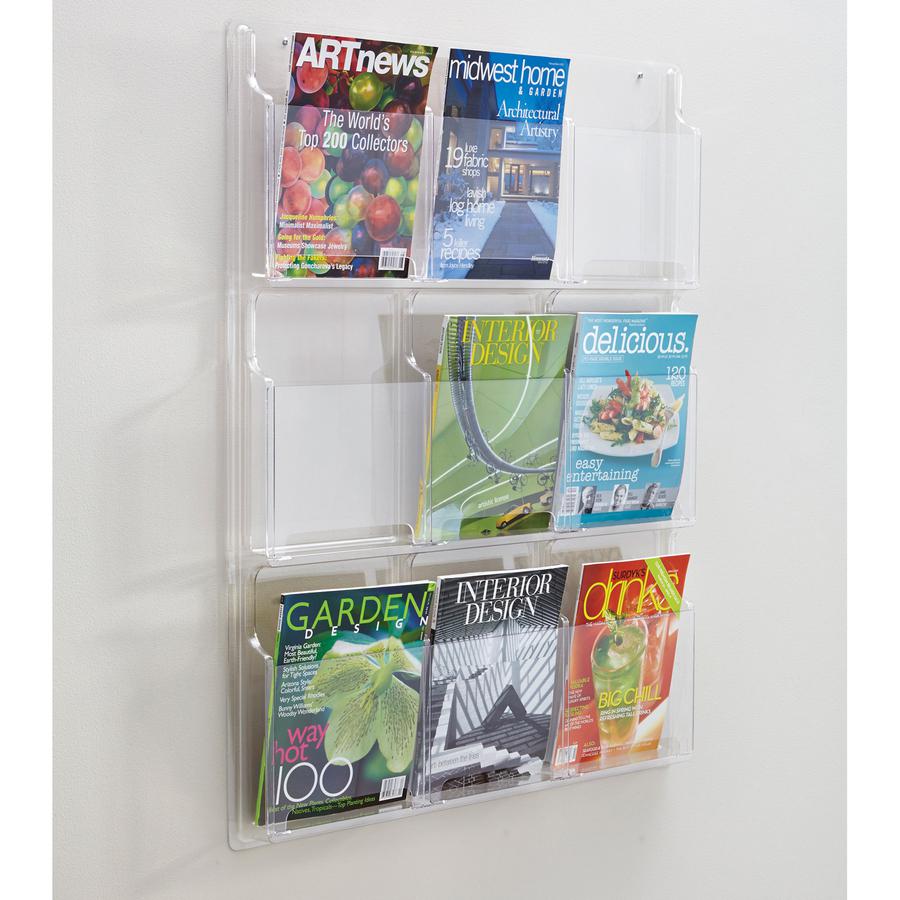 Safco 9-Pocket Magazine/Literature Display Rack - 9 Pocket(s) - 36.88" Height x 30" Width x 2" Depth - Break Resistant - Clear - Plastic - 1 Each. Picture 2