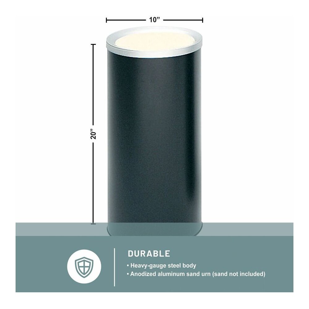 Safco Sand Fill Ash Urns - Round - 10" Opening Diameter - 20" Height - Steel - Black - 1 Each. Picture 2
