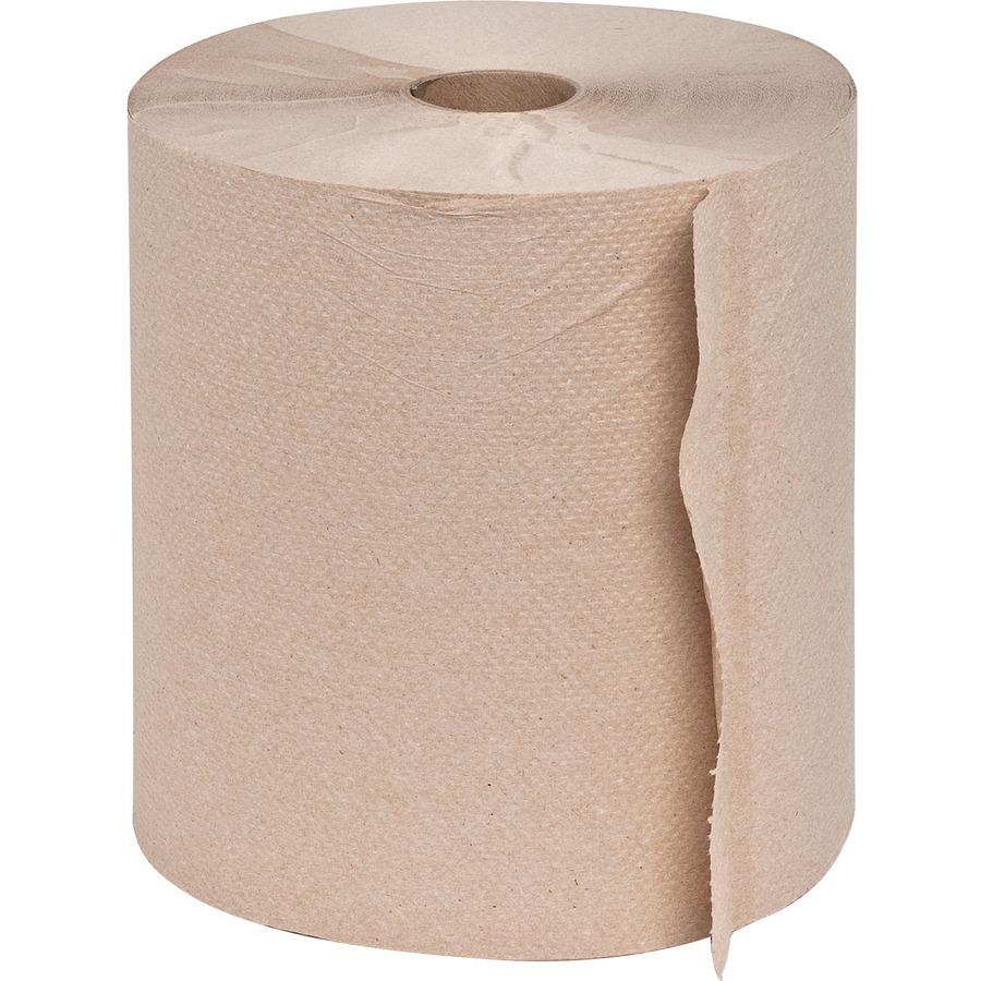Genuine Joe Embossed Hardwound Roll Towels - 7.90" Width x 800 ft Length - 2" Core - Natural - 6 / Carton. Picture 9
