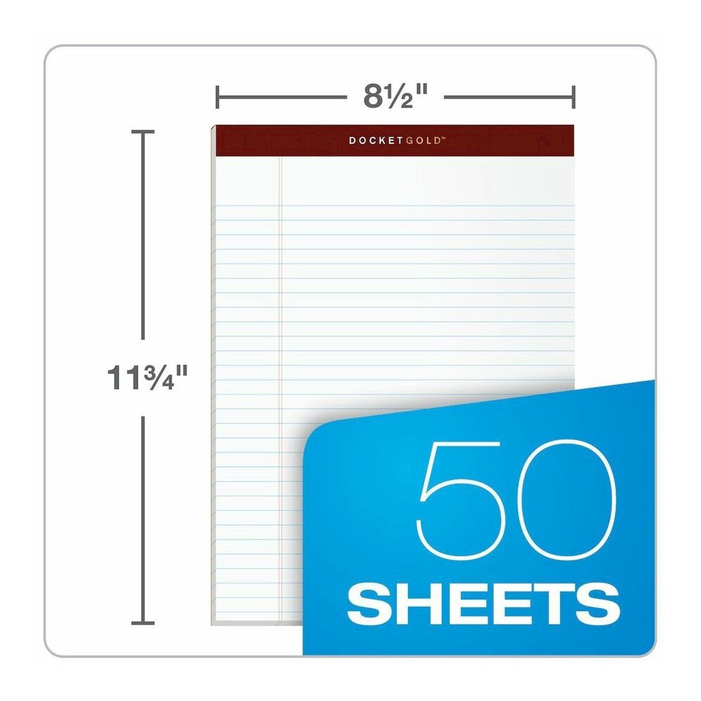 TOPS Docket Gold Legal Ruled White Legal Pads - 50 Sheets - Double Stitched - 0.34" Ruled - 20 lb Basis Weight - 8 1/2" x 11 3/4" Sheet Size - White Paper - Burgundy Binding - Perforated, Hard Cover, . Picture 5