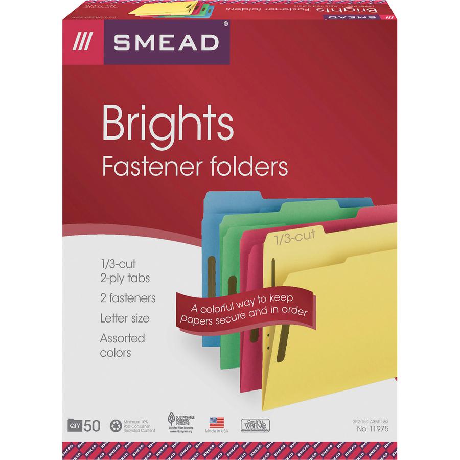 Smead Colored 1/3 Tab Cut Letter Recycled Fastener Folder - 8 1/2" x 11" - 3/4" Expansion - 2 x 2K Fastener(s) - 2" Fastener Capacity for Folder - Top Tab Location - Assorted Position Tab Position - B. Picture 6
