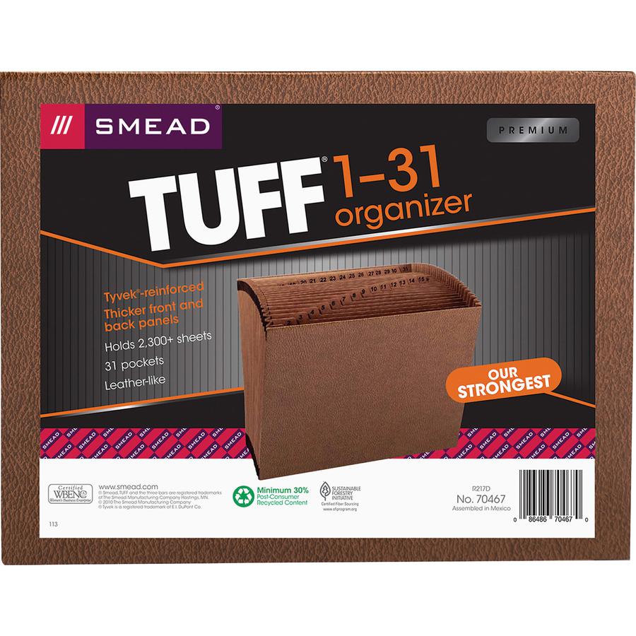 Smead TUFF Letter Recycled Expanding File - 8 1/2" x 11" - 7/8" Expansion - 31 Pocket - Redrope - Reinforced Gusset - 30% Recycled - 1 Each. Picture 8