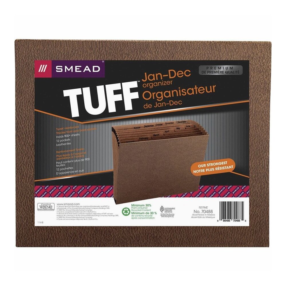 Smead Letter Recycled Expanding File - 8 1/2" x 11" - 7/8" Expansion - 12 Pocket - Redrope - Tear Resistant, Reinforced Gusset - 30% Recycled - 1 Each. Picture 4