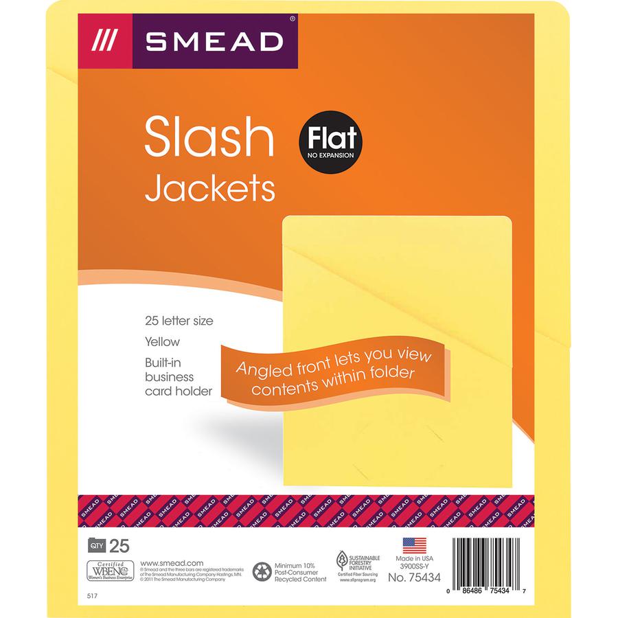 Smead Letter Recycled File Jacket - 8 1/2" x 11" - Yellow - 10% Recycled - 25 / Pack. Picture 2