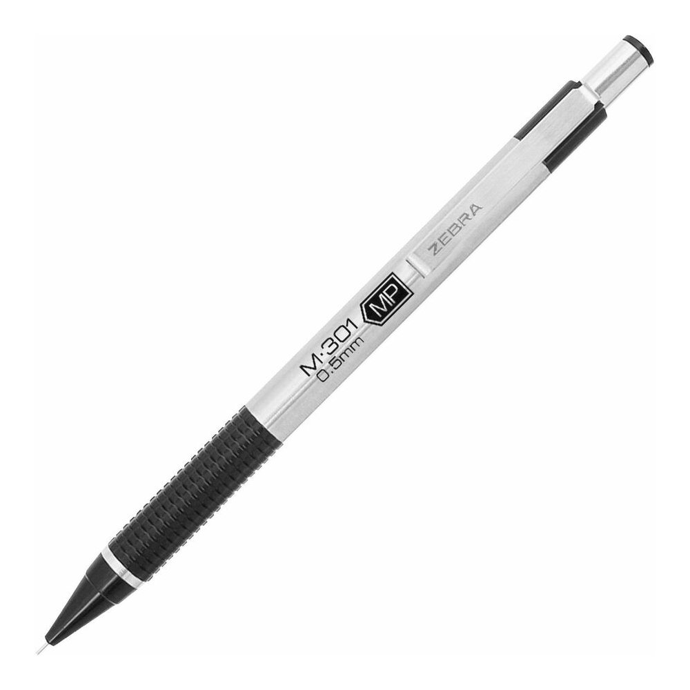 Zebra STEEL 3 Series M-301 Mechanical Pencil - 0.5 mm Lead - Refillable - Black Stainless Steel Barrel - 1 Dozen. Picture 2