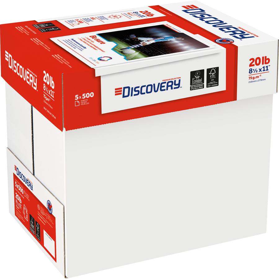 Discovery 3HP Premium Multipurpose Paper - Anti-Jam - Ultra White - 97 Brightness - Letter - 8 1/2" x 11" - 20 lb Basis Weight - 2500 / Carton - Excellent Ink Absorption - Ultra White. Picture 3