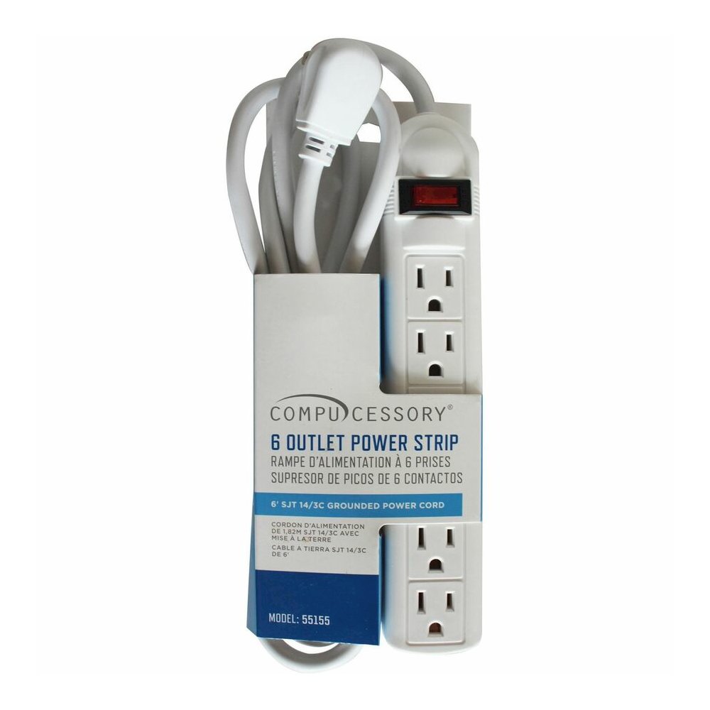 Compucessory 6-Outlet Power Strips - 6 - 6 ft Cord - 104 J Surge Energy - 15 A Current - 125 V AC Voltage - Strip - Putty. Picture 3