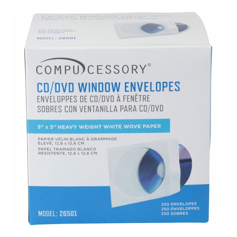 Compucessory CD/DVD White Window Envelopes - CD/DVD - 5" Width x 5" Length - White - 250 / Box. Picture 3