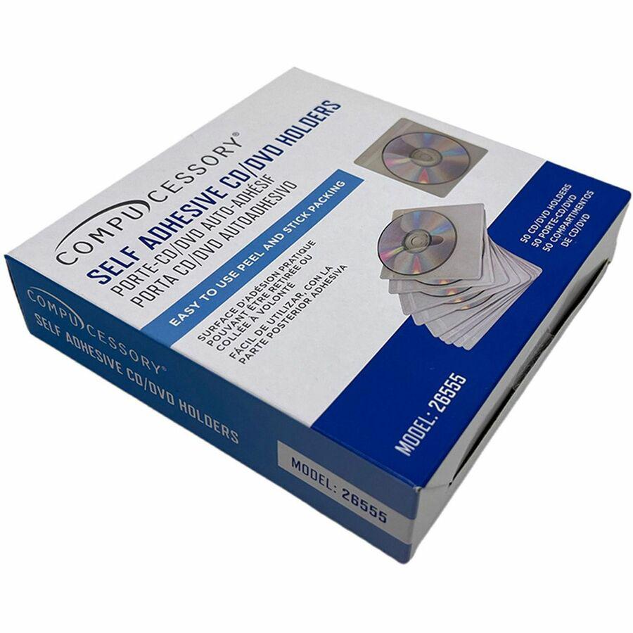 Compucessory Self-Adhesive Poly CD/DVD Holders - 1 x CD/DVD Capacity - White - Polypropylene - 50 / Pack. Picture 10