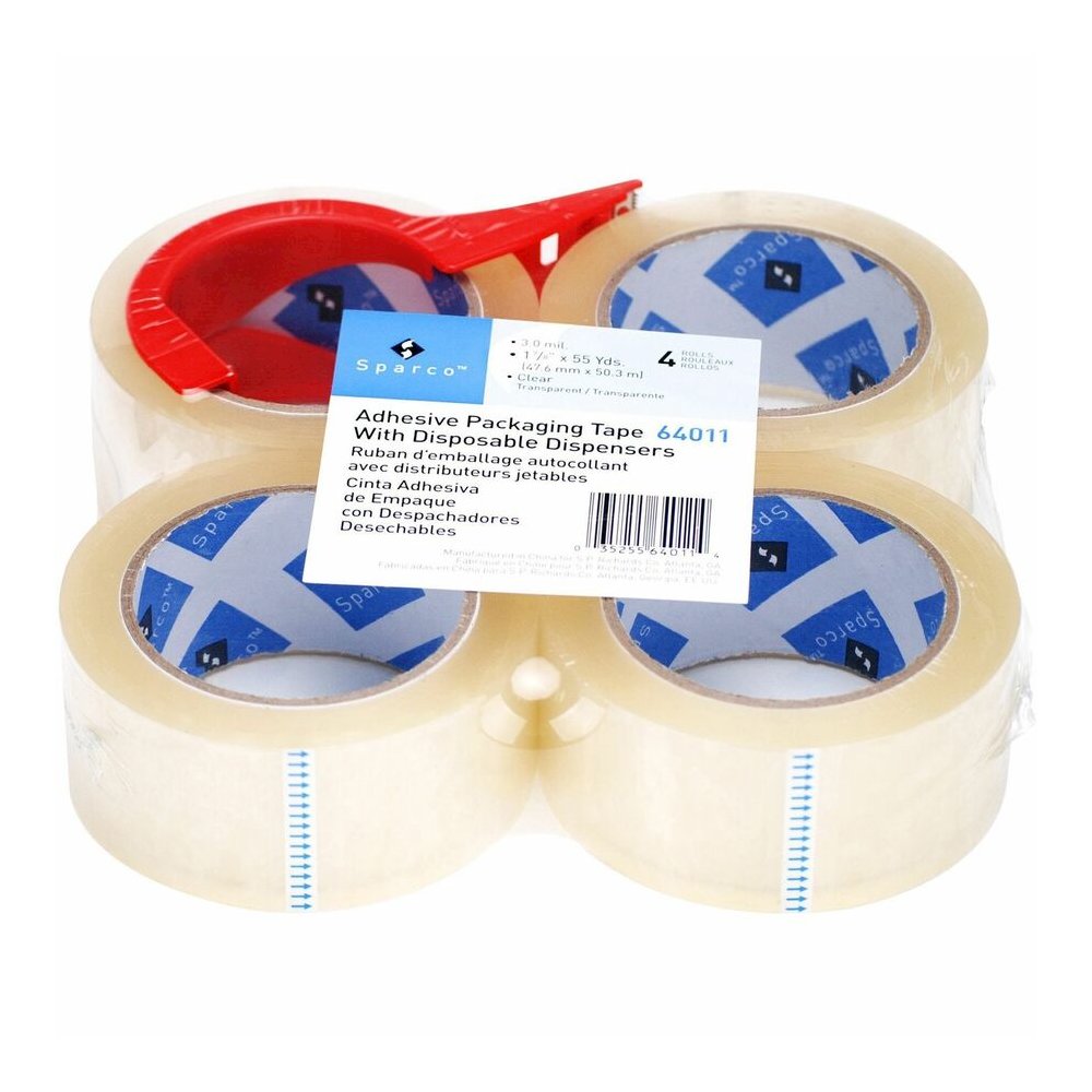 Sparco Heavy-duty Packaging Tape with Dispenser - 55 yd Length x 2" Width - 3" Core - Clear - 3 mil - Acrylic Backing - Dispenser Included - Tear Resistant, Split Resistant, Breakage Resistance - For . Picture 3
