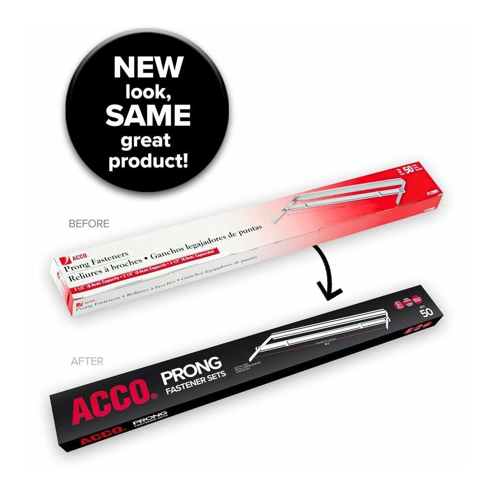 ACCO Economy Prong Fasteners - Complete Set - 8.5" Length - 3.50" Size Capacity - Coined Edge - Metal - 50 / Box. Picture 2