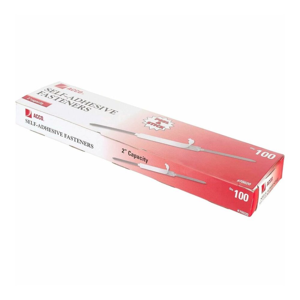 ACCO Self-Adhesive Fasteners - 2.70" Size Capacity - Self-adhesive, Coined Edge - Steel - 100 / Box. Picture 3
