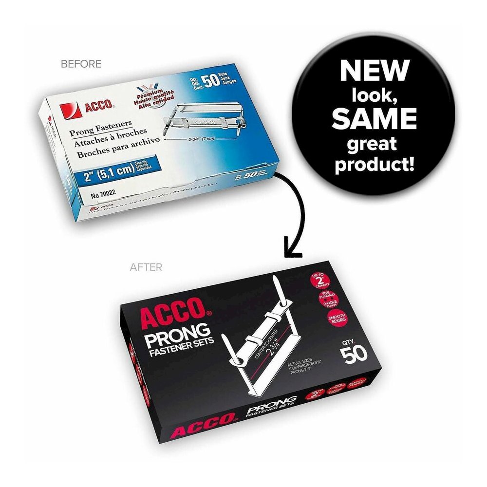 ACCO Premium Fastener - Standard - 2" Size Capacity - Heavy Duty, Coined Edge - Metal - 50 / Box. Picture 2