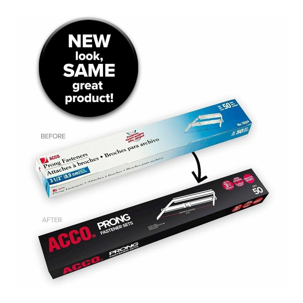 ACCO Premium Fastener - Standard - 3.50" Size Capacity - Heavy Duty, Coined Edge - Silver - Metal - 50 / Box. Picture 2