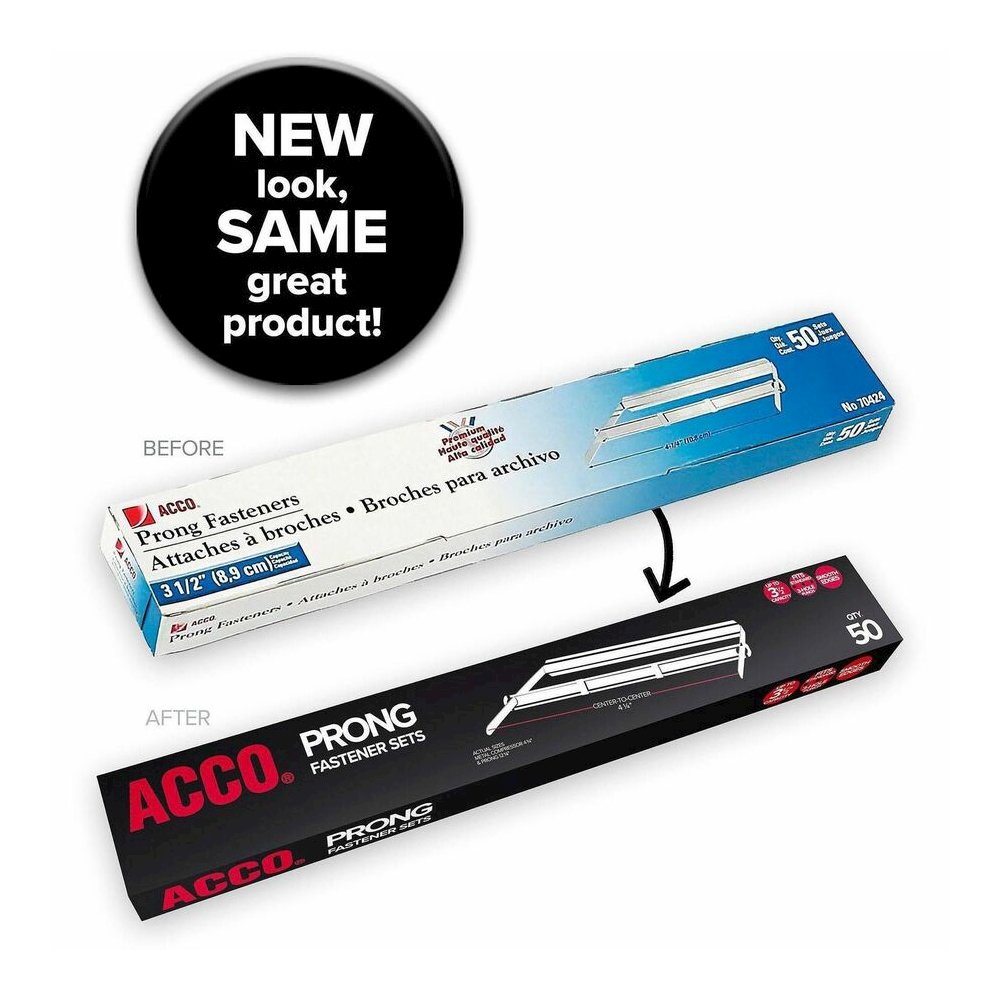 ACCO Premium Prong Fasteners Specialty Set - 3.50" Size Capacity - Self-locking, Sturdy, Coined Edge - Silver - Metal - 50 / Box. Picture 4