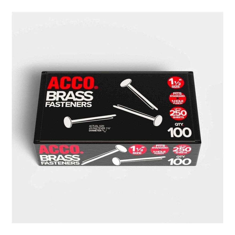 ACCO Brass Fasteners - 1.5" Length - 75 Sheet Capacity - Flexible, Heavy Duty, Corrosion-free, Self-piercing Point, Rust Proof - Brass - 100 / Box. Picture 2