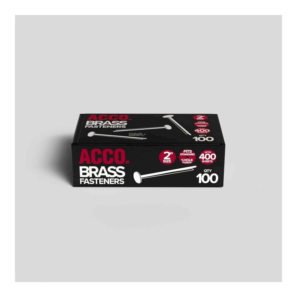 ACCO Brass Fasteners - 0.47" Head - 2" Length - 100 Sheet Capacity - Flexible, Heavy Duty, Corrosion-free, Self-piercing Point, Rust Proof - Brass - 100 / Box. Picture 2