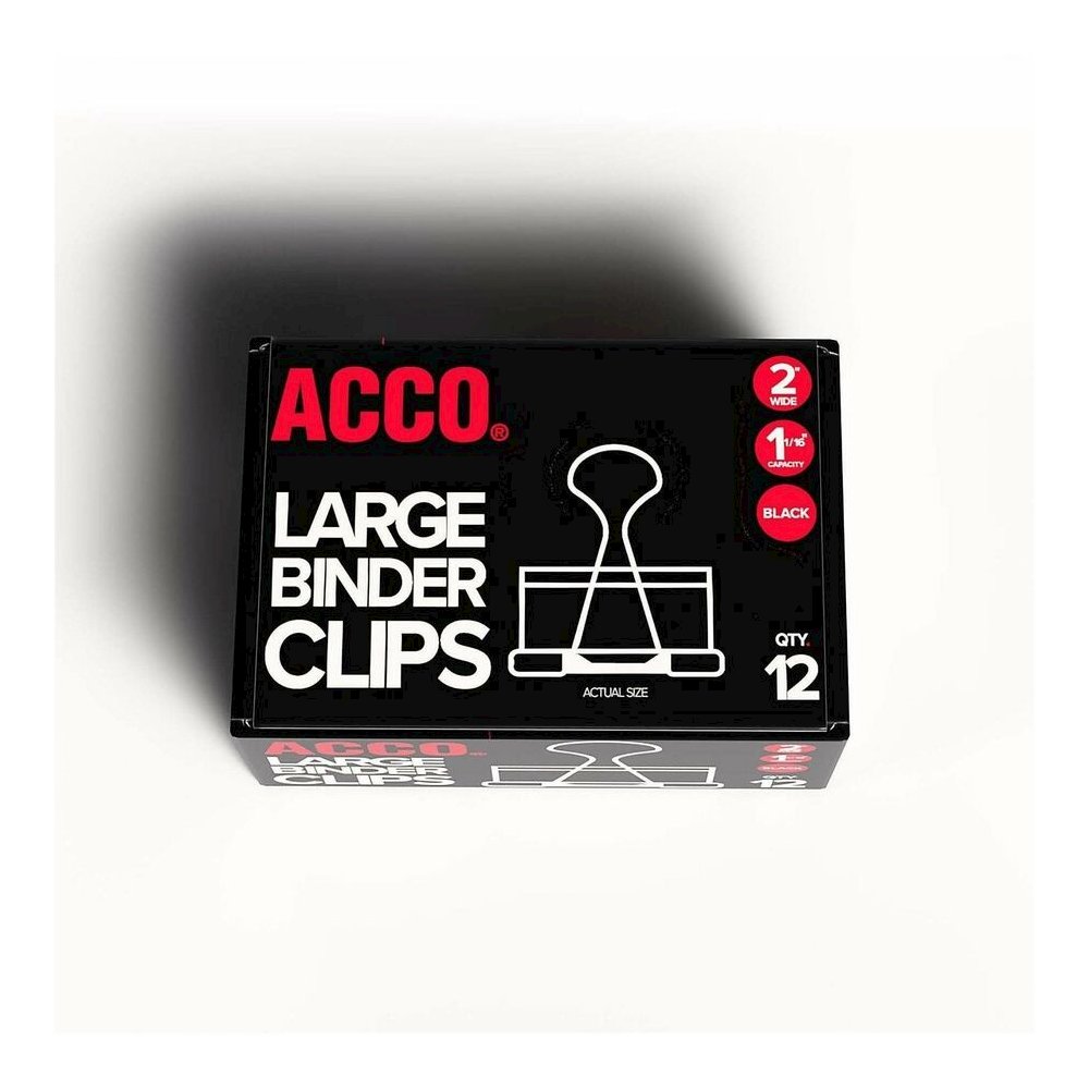 ACCO Large Foldback Binder Clips - Large - 2" Width - 1.06" Size Capacity - Reusable - Black - Plastic - 12 / Box. Picture 3