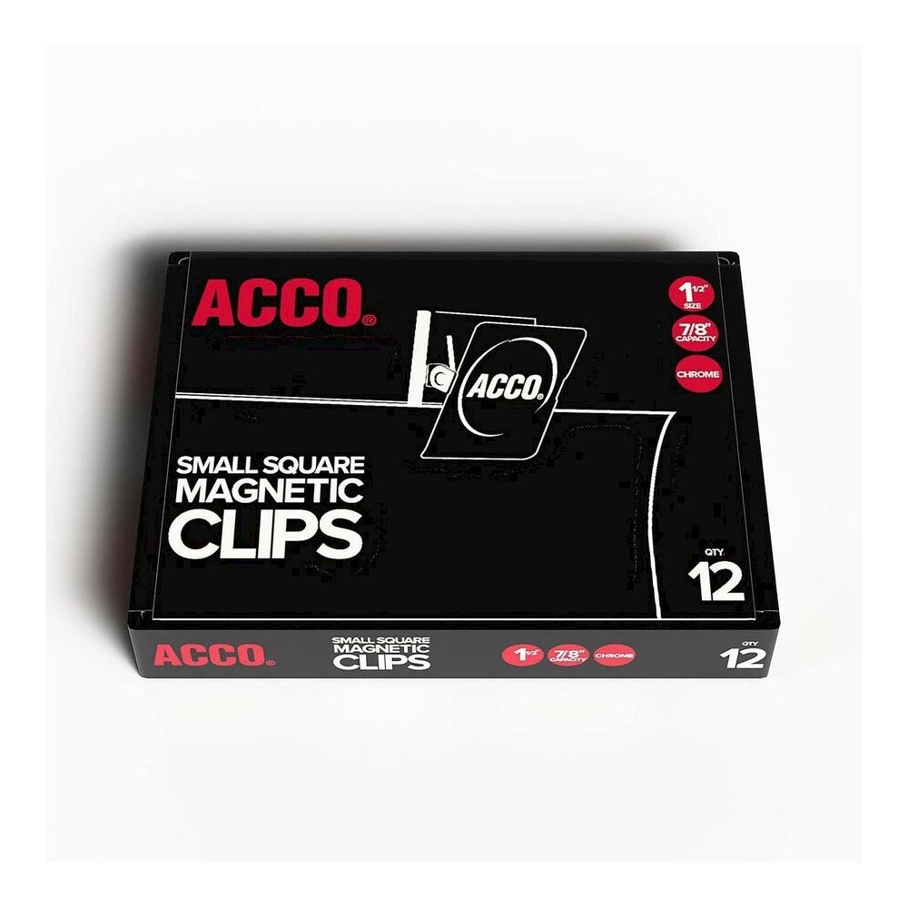ACCO Square Magnetic Clip - Small - 1.5" Length - 0.88" Size Capacity - Magnetic, Rust Resistant - Silver - Metal, Chrome - 12 / Box. Picture 2