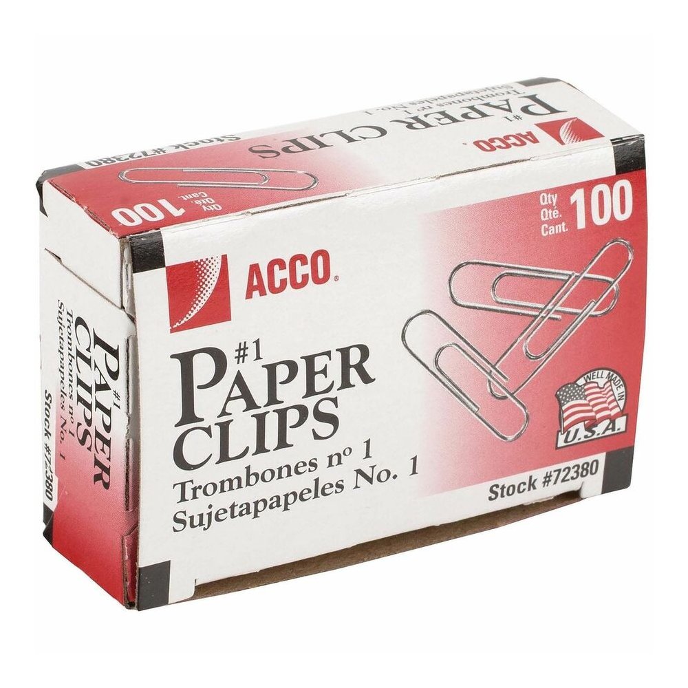 ACCO Premium Paper Clips - No. 1 - 10 Sheet Capacity - Strain Resistant, Galvanized, Corrosion Resistant - Silver - Metal, Zinc Plated - 100/Box - 10 / Pack. Picture 6