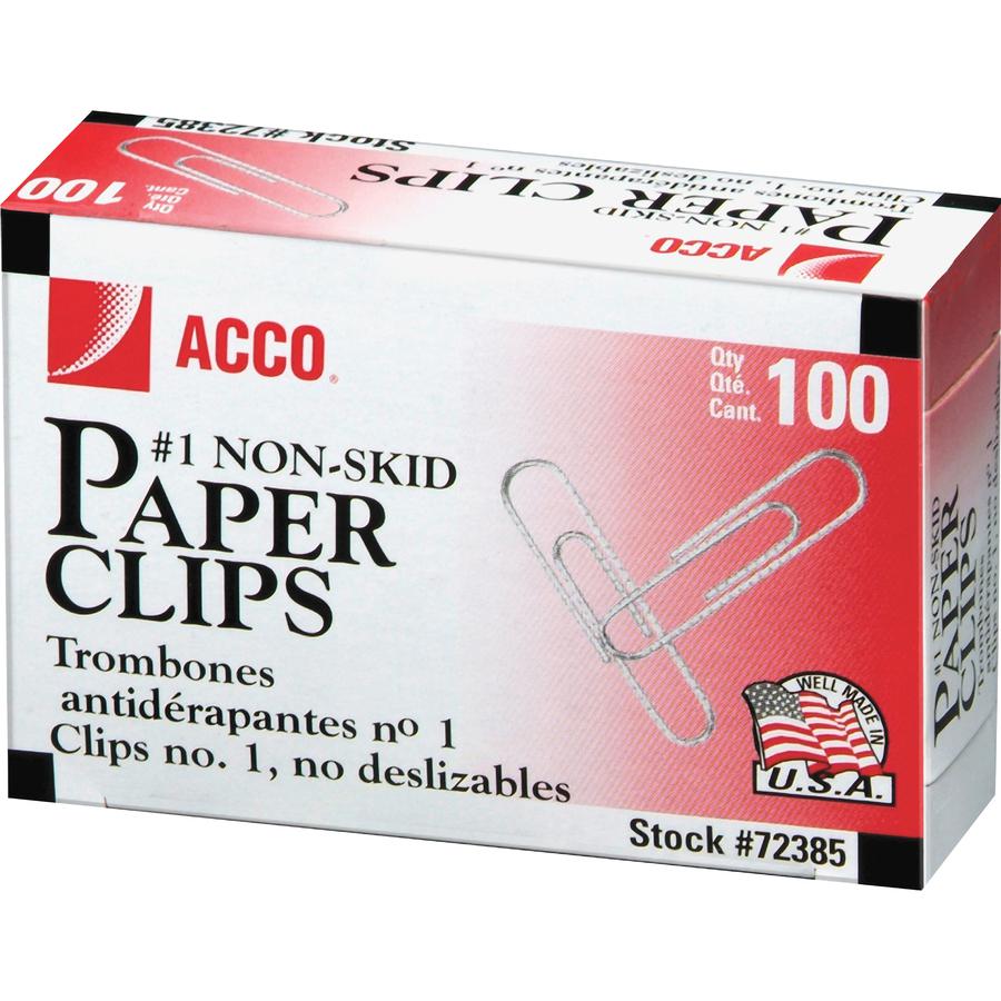 ACCO Premium Paper Clips - No. 1 - 1.3" Length - 10 Sheet Capacity - Non-skid, Strain Resistant, Corrosion Resistant, Galvanized, Non-slip Grip - Silver - Metal, Zinc Plated - 100/Box - 10 / Pack. Picture 4