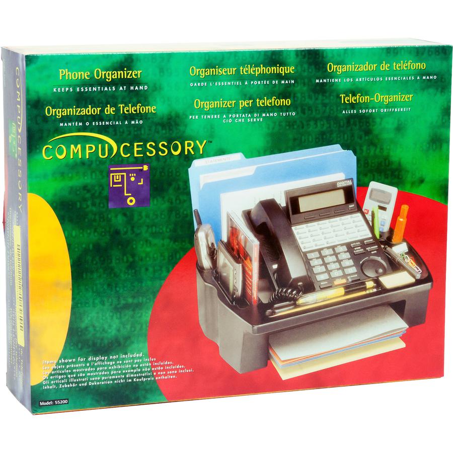 Compucessory Telephone Stand/Organizer - 5" Height x 11.5" Width x 9.5" DepthDesktop - Non-skid Base, Cable Management - Black - Plastic - 1 Each. Picture 11