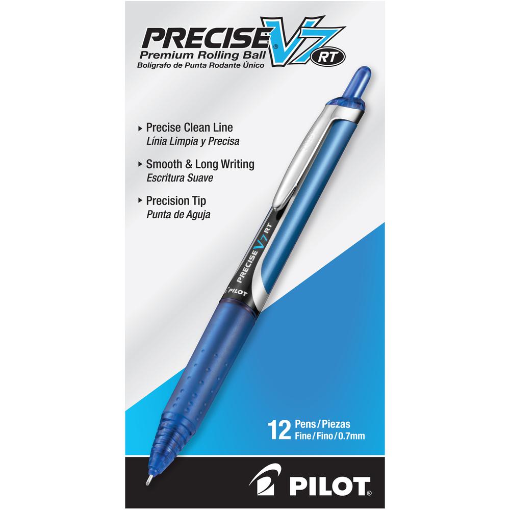 Pilot Precise V7 RT Fine Premium Retractable Rolling Ball Pens - Fine Pen Point - 0.7 mm Pen Point Size - Refillable - Retractable - Blue Water Based Ink - Blue Barrel - 1 Dozen. Picture 2