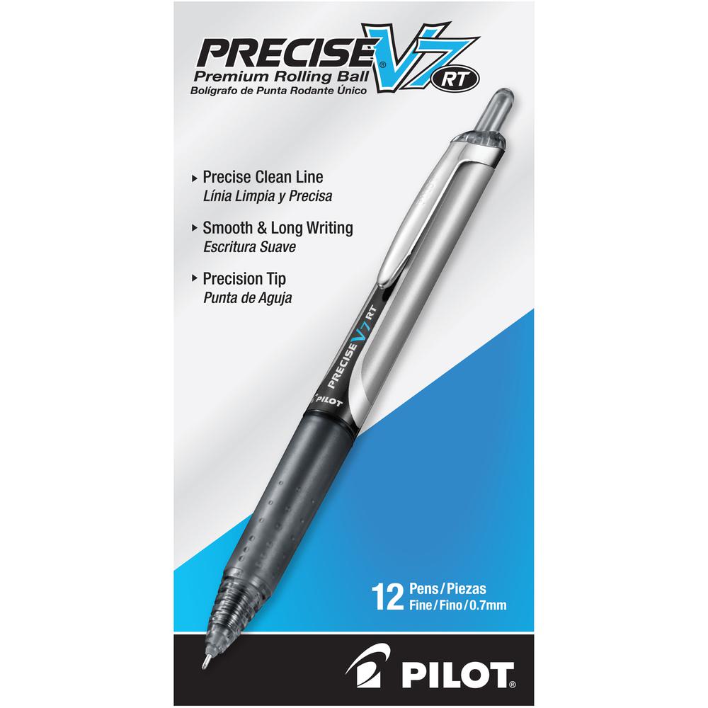 Pilot Precise V7 RT Fine Premium Retractable Rolling Ball Pens - Fine Pen Point - 0.7 mm Pen Point Size - Refillable - Retractable - Black Water Based Ink - Black Barrel - 1 Dozen. Picture 3