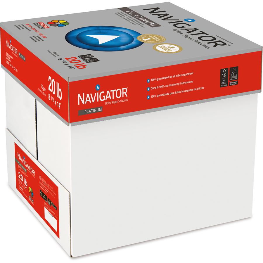 Navigator Platinum Office Multipurpose Paper - Bright White - 99 Brightness - Legal - 8 1/2" x 14" - 20 lb Basis Weight - Smooth - Chlorine-free - Bright White - 500 Sheets per Ream - 10 / Carton. Picture 2