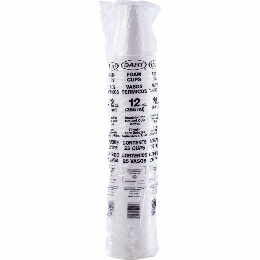 Dart 12 oz Insulated Foam Cups - 25 / Bag - 40 / Carton - White - Foam - Coffee, Soft Drink, Hot Cider, Hot Chocolate, Juice, Cappuccino, Tea, Cold Drink. Picture 5