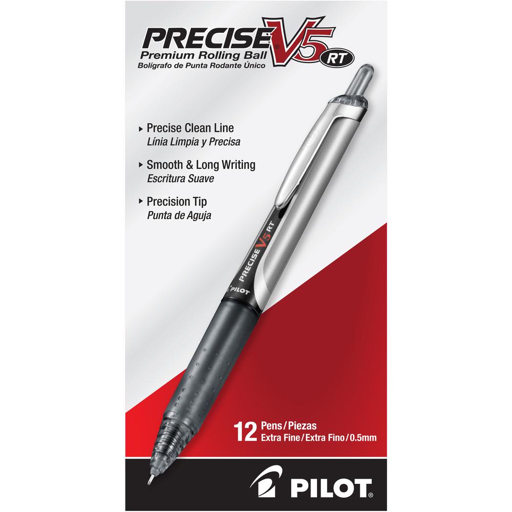 Pilot Precise V5 RT Extra-Fine Premium Retractable Rolling Ball Pens - Extra Fine Pen Point - 0.5 mm Pen Point Size - Needle Pen Point Style - Refillable - Retractable - Black Water Based Ink - Black. Picture 2