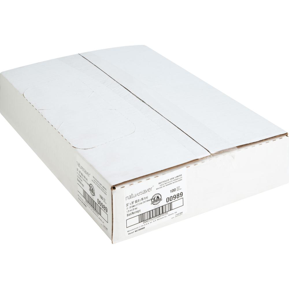 Nature Saver Black Low-density Recycled Can Liners - Medium Size - 33 gal Capacity - 39" Length x 33" Width x 1.25 mil (32 Micron) Thickness - Low Density - Black - Plastic - Cleaning Supplies - Recyc. Picture 3