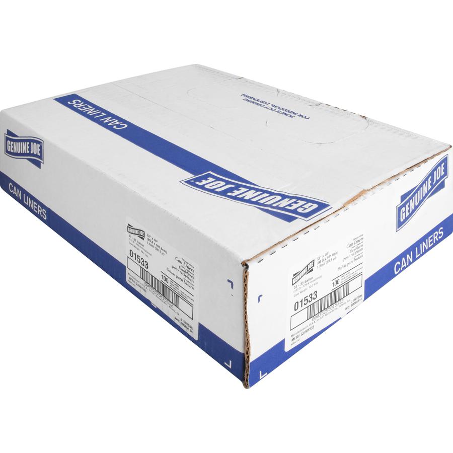 Genuine Joe Heavy-Duty Trash Can Liners - Medium Size - 33 gal Capacity - 40" Length x 33" Width x 1.50 mil (38 Micron) Thickness - Low Density - Black - 100/Box - 1 Carton. Picture 10