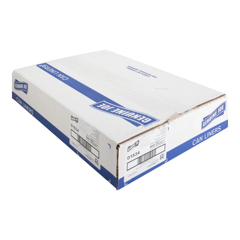 Genuine Joe Heavy-Duty Trash Can Liners - Large Size - 45 gal Capacity - 46" Length x 39" Width x 1.50 mil (38 Micron) Thickness - Low Density - Black - 50/Box - 1 Carton. Picture 5