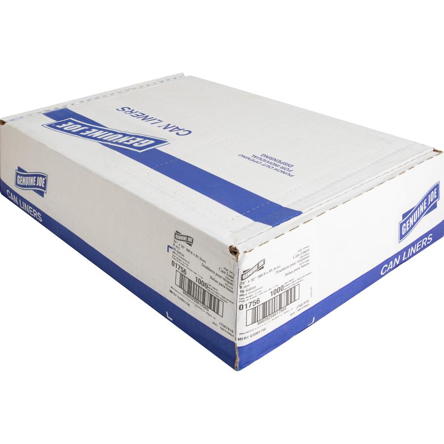 Genuine Joe High-Density Can Liners - Small Size - 16 gal Capacity - 32" Length x 24" Width x 0.31 mil (8 Micron) Thickness - High Density - Clear - Resin - Office Waste, Industrial Trash - 50/Roll - . Picture 12