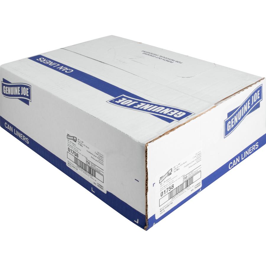Genuine Joe High-density Can Liners - Large Size - 45 gal Capacity - 48" Length x 40" Width x 0.63 mil (16 Micron) Thickness - High Density - Clear - Resin - Office Waste, Industrial Trash - No - 25/R. Picture 8
