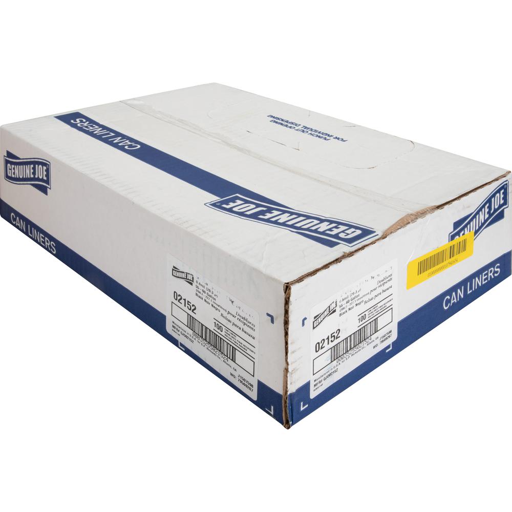 Genuine Joe Linear Low Density Can Liners - Extra Large Size - 60 gal Capacity - 58" Length x 38" Width x 0.80 mil (20 Micron) Thickness - Low Density - Brown, Black - No - 100 / Carton. Picture 8
