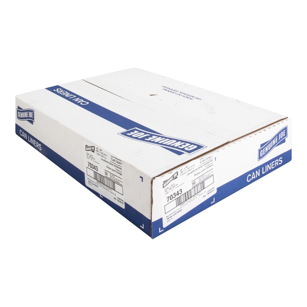 Genuine Joe Maximum Strength Trash Can Liner - Extra Large Size - 60 gal Capacity - 56" Length x 39" Width x 1.55 mil (39 Micron) Thickness - Low Density - Silver - Plastic Resin - Food Waste, Office . Picture 5
