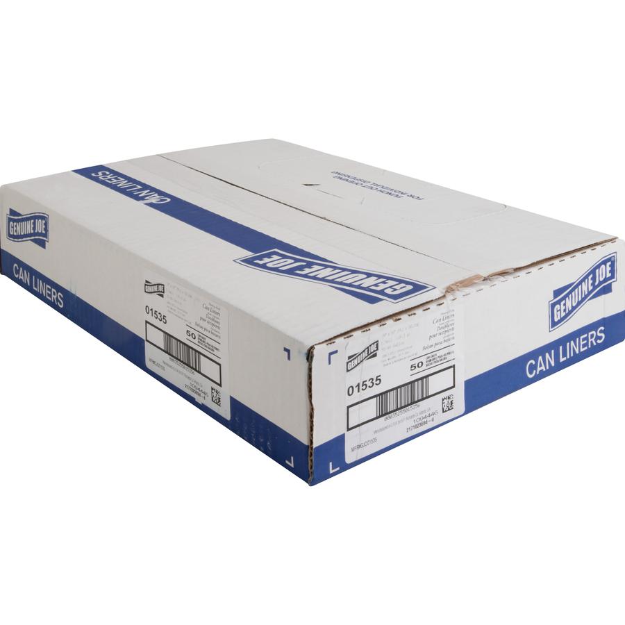 Genuine Joe Heavy-Duty Trash Can Liners - 60 gal Capacity - 56" Length x 39" Width x 1.50 mil (38 Micron) Thickness - Low Density - Black - Plastic Resin - Debris, Can, Waste - 50/Box - 1 Carton. Picture 8