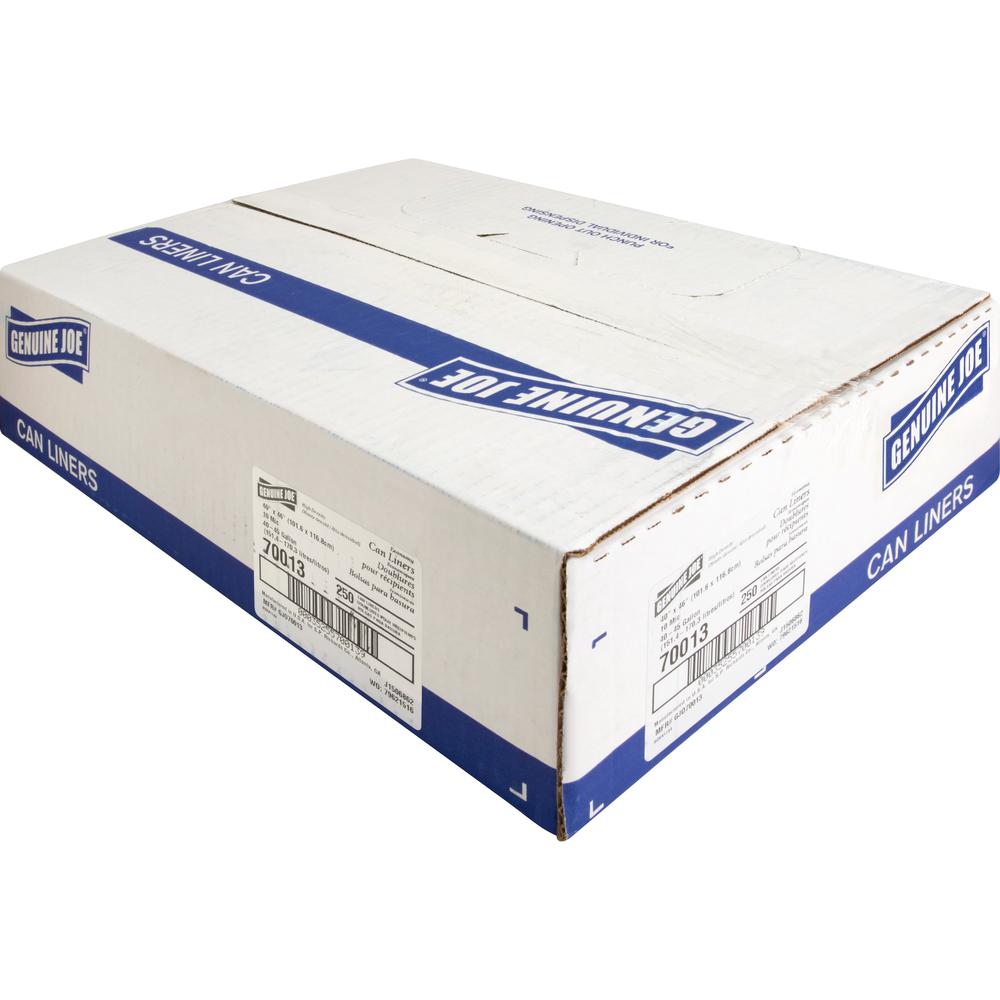 Genuine Joe Economy High-Density Can Liners - Large Size - 45 gal Capacity - 46" Length x 40" Width x 0.39 mil (10 Micron) Thickness - High Density - Translucent - Resin - No - 250 / Carton. Picture 4