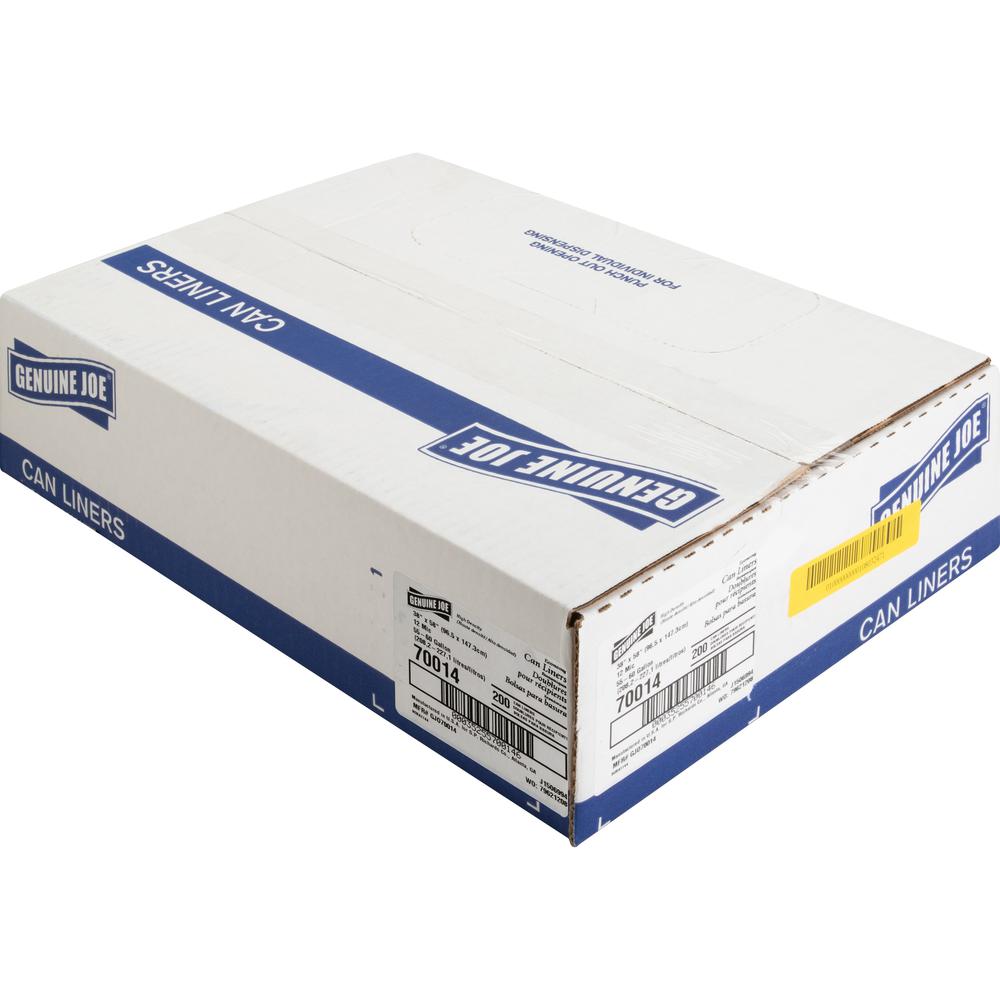 Genuine Joe Economy High-Density Can Liners - Extra Large Size - 60 gal Capacity - 58" Length x 38" Width x 0.47 mil (12 Micron) Thickness - High Density - Translucent - Resin - Office Waste - No - 20. Picture 7