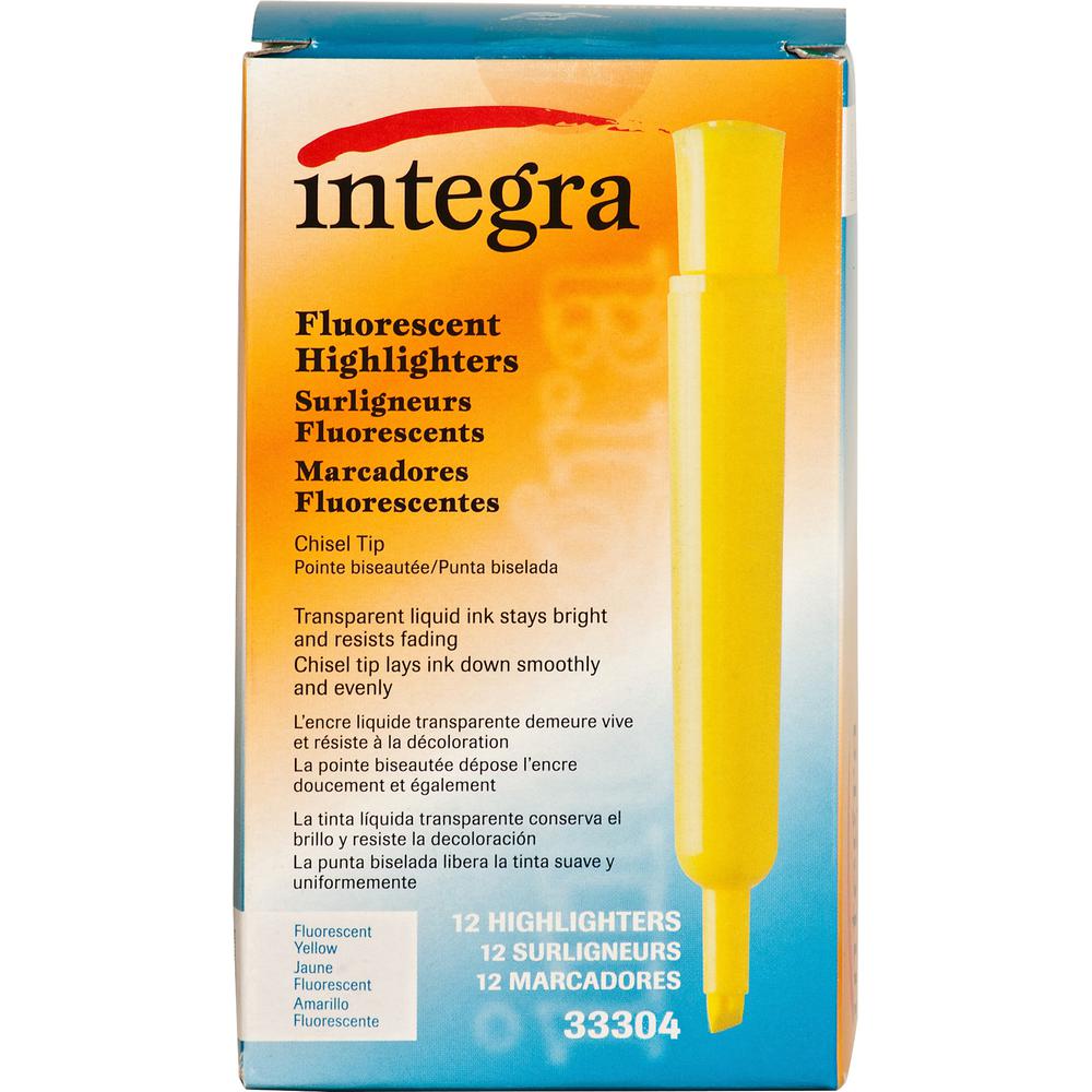 Integra Chisel Desk Liquid Highlighters - Yellow Ink - Water Based - Yellow Barrel - 1 Dozen. Picture 6