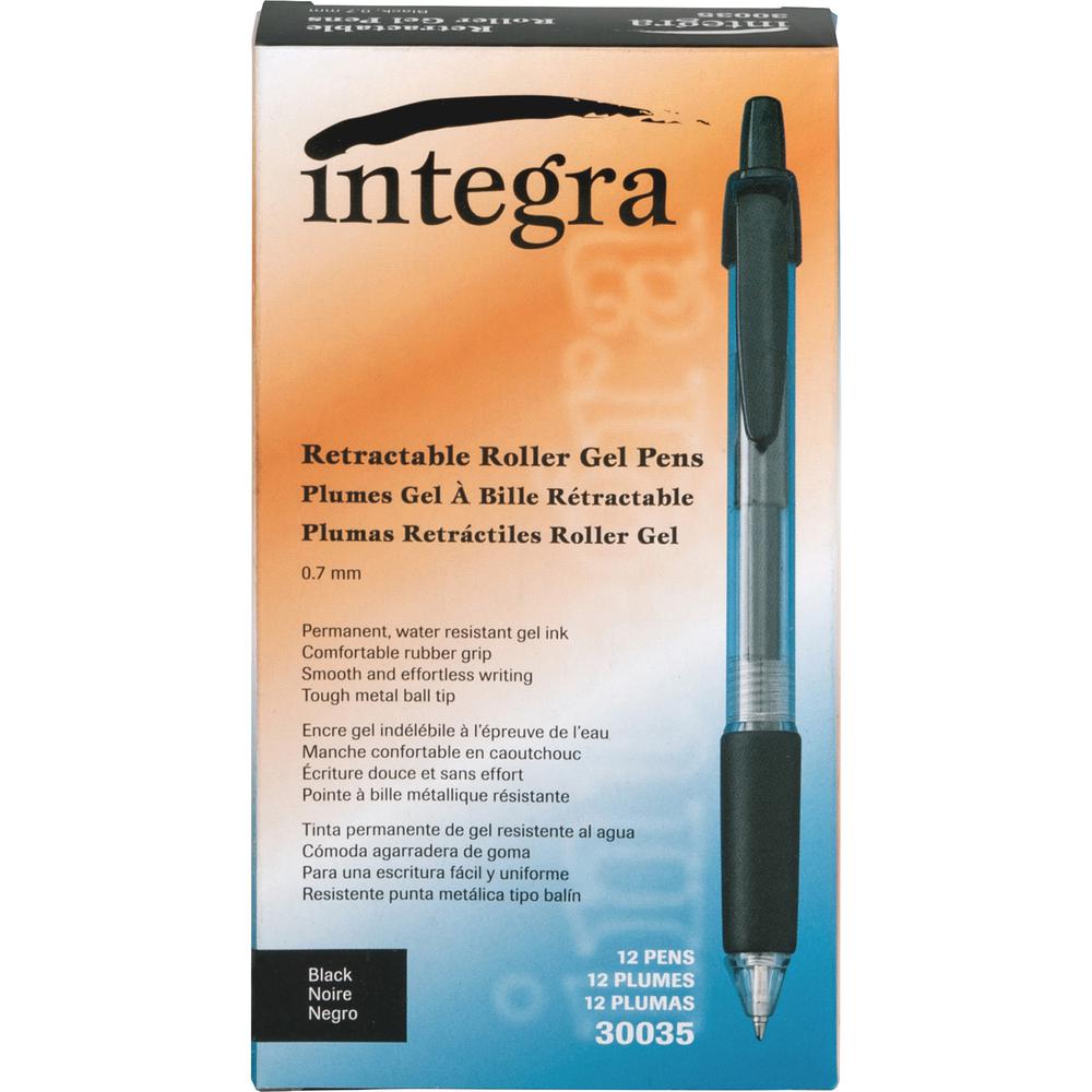 Integra Retractable 0.7mm Gel Pens - Retractable - Black Ink - Gel-based - Clear Barrel - Metal Tip - 1 Dozen. Picture 3